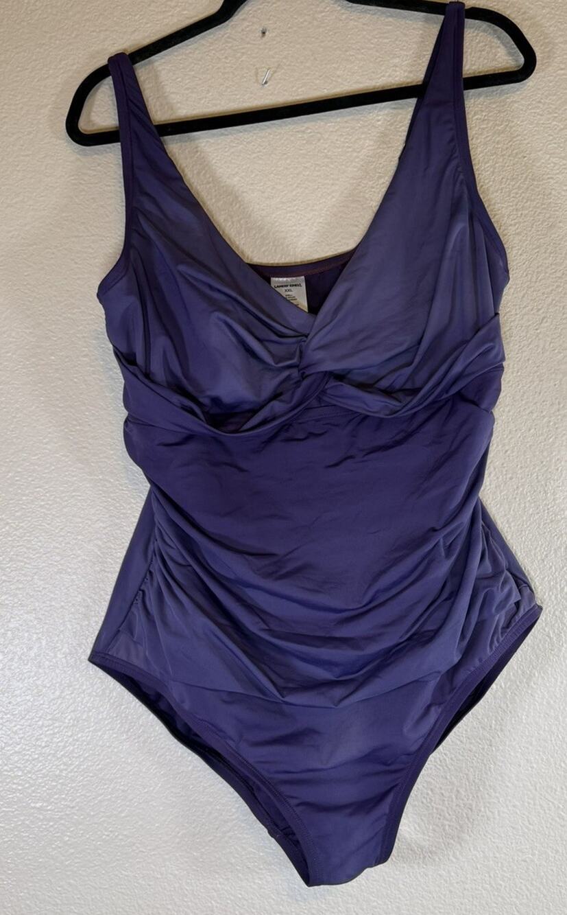 Lands’ End Womens XXL One Piece Ruched Swimsuit Slimming Purlpe Ombre